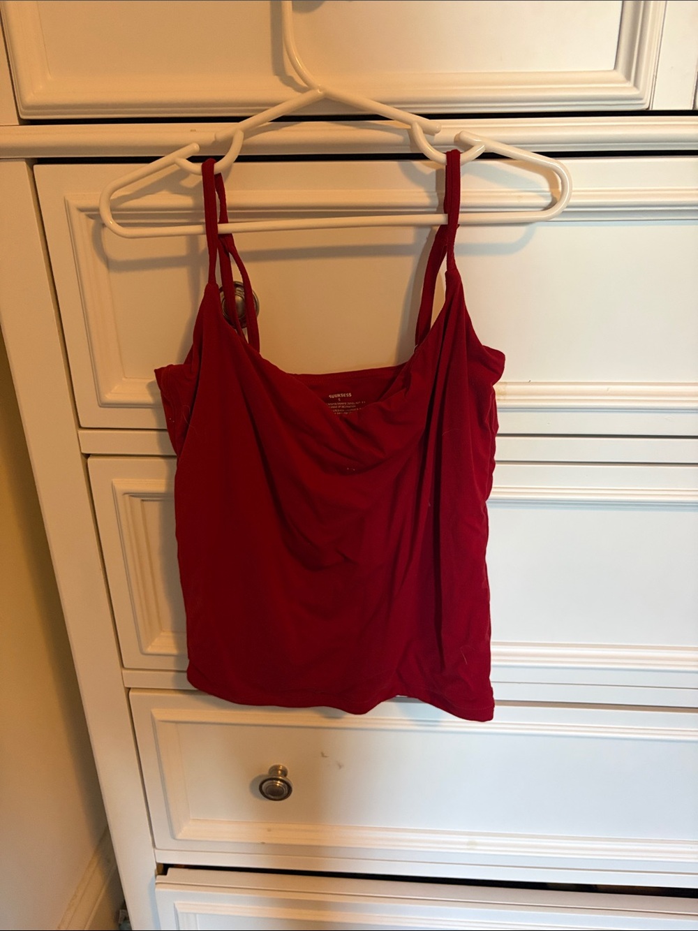 Red Draped Cowl Neck Crop Tank Top with Thin Straps